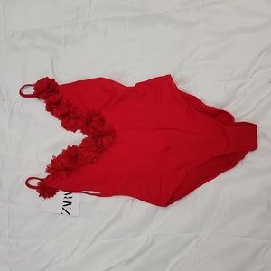 Zara Red Scoop Bathing Suit